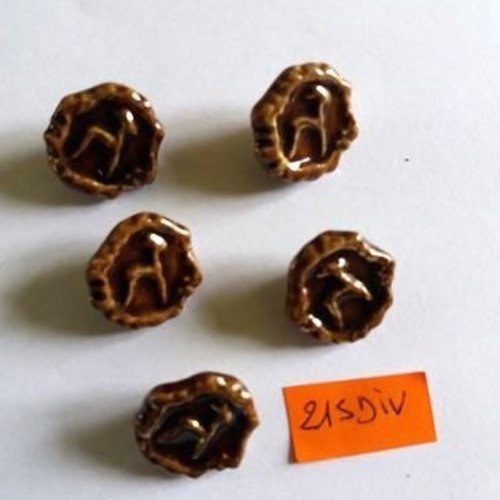 5 boutons en céramique vintage marron et doré - 20mm - 215div
