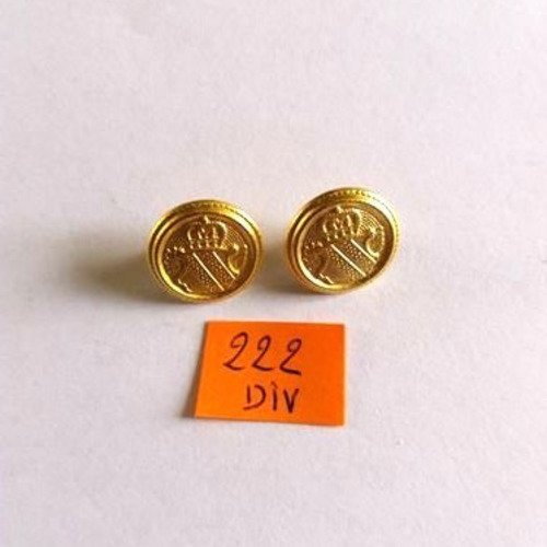 2 boutons métal doré - 15mm - 222div