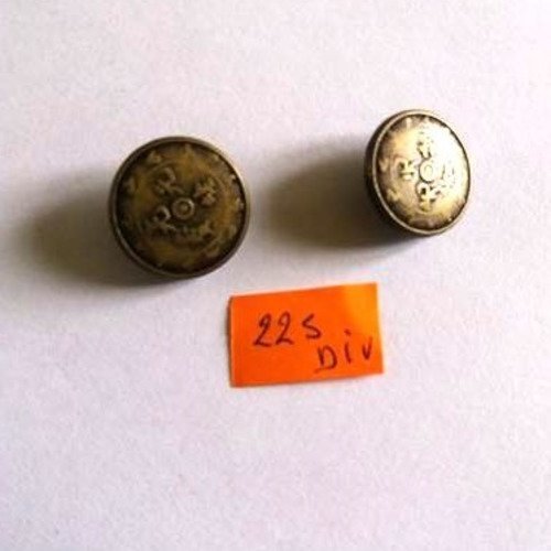 2 boutons métal doré - 1 bt de 19mm et 1 bt de 21mm - 225div