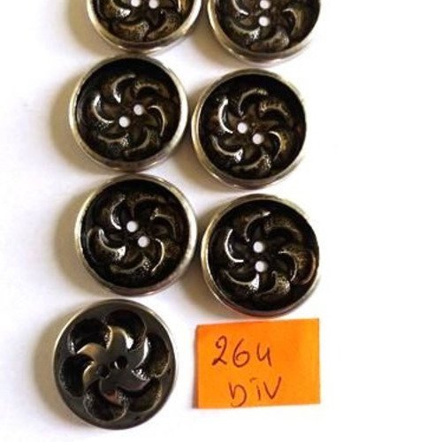 7 boutons en métal argenté - vintage - 23mm - 264div