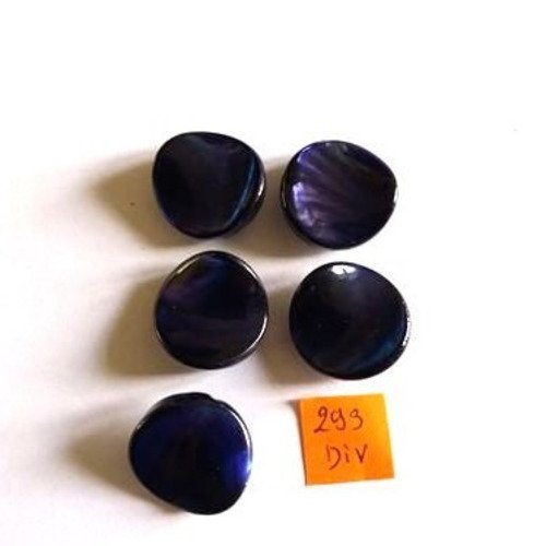 5 boutons en nacre bleu - vintage - 22mm - 293div