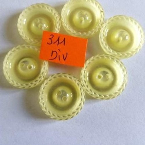 6 boutons résine jaune - vintage - 22mm - 311div