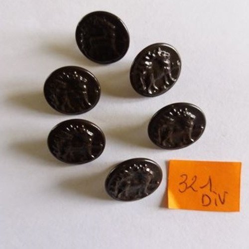 6 boutons métal doré et noir (bouton de chasse) - vintage - 16mm - 321div