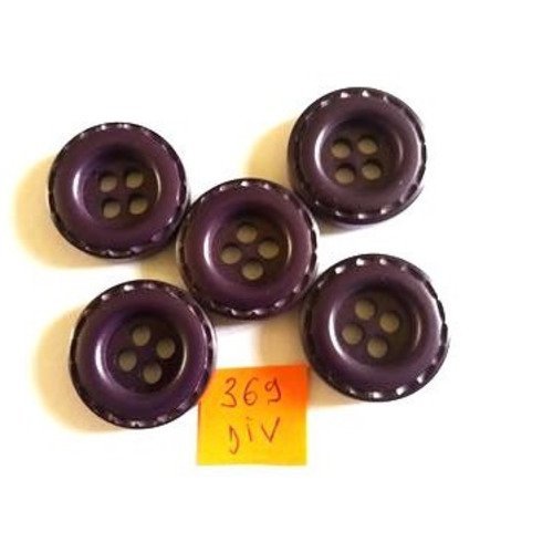 5 boutons résine violet foncé - vintage - 26mm - 369div