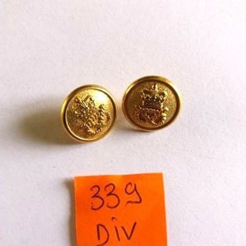 2 boutons métal doré - vintage - 15mm - 339div
