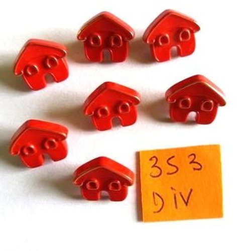 7 boutons en résine rouge et doré - 13x14mm - 353div