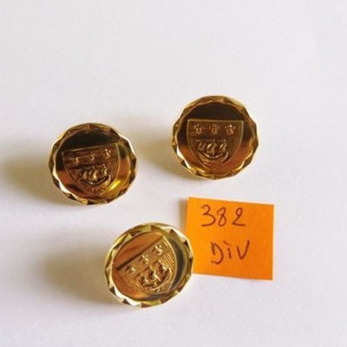 3 boutons en résine doré et nylon dessous - 19mm - 382div