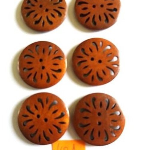 6 boutons en bois marron - 30mm - 401div