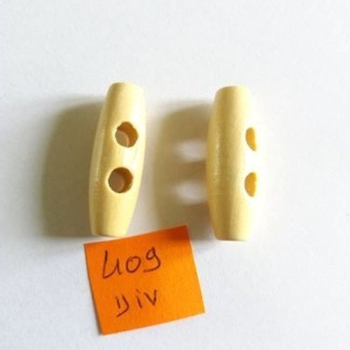 2 boutons brandebourg en bois ivoire - 30x12mm - 409div