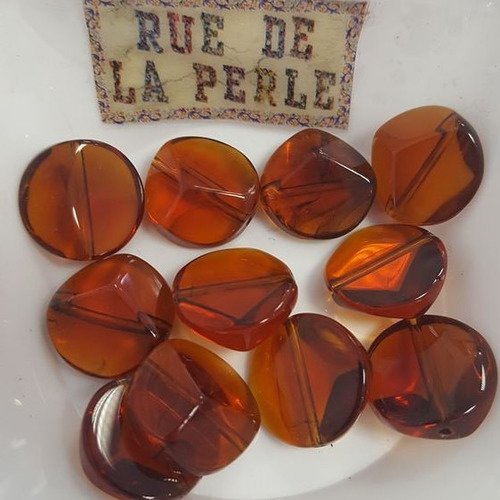 12 perles en verre baroque marron 16x8mm