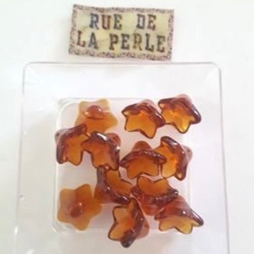 12 perles en verre marron - forme fleur 13x10mm