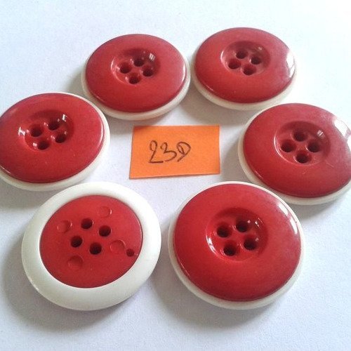 6 boutons résine blanc et rouge - 24mm  - 23d