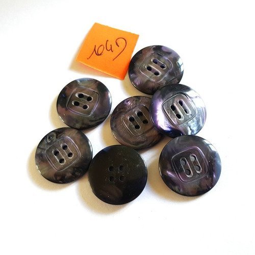 7 boutons résine bleu/violet a reflet irisé - 22mm  - 104d