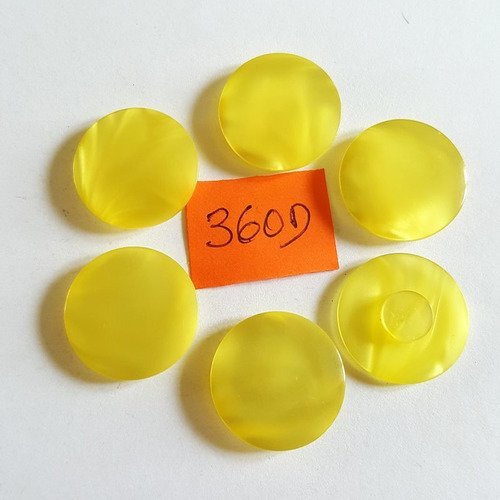 6 boutons résine jaune - vintage -  22mm  - 360d