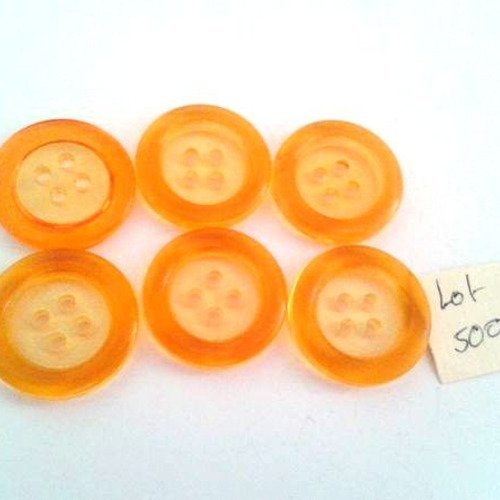 6 boutons résine orange et transparent - vintage -  23mm  - 500m