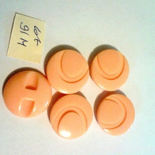 5 boutons résine orange - vintage - 22mm - 91m