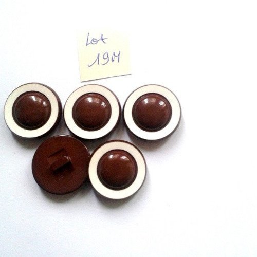 5 boutons résine marron et blanc - vintage - 22mm - 19m