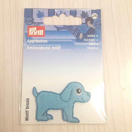 1 thermocollant chien bleu - 45x30mm - applique a coudre 
