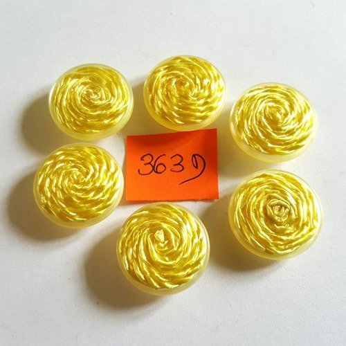 6 boutons résine jaune  - vintage -  23mm  - 363d