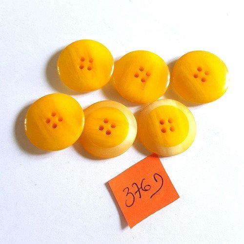 6 boutons résine jaune - vintage -  23mm  - 376d