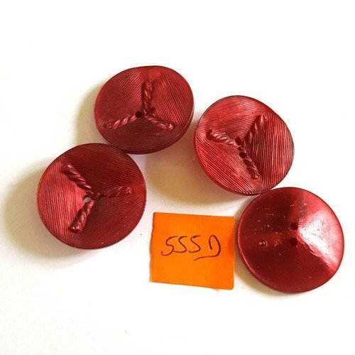 4 boutons résine rouge anciens - 28mm - 555d