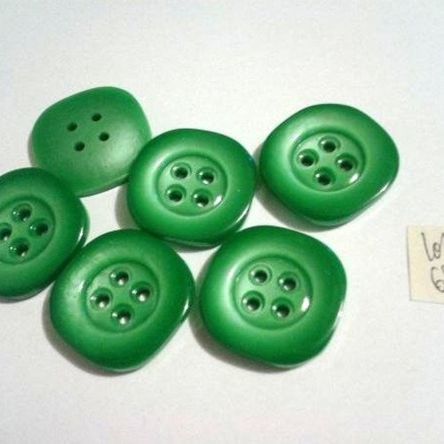 6 boutons résine vert - vintage - 28x28mm - 620m
