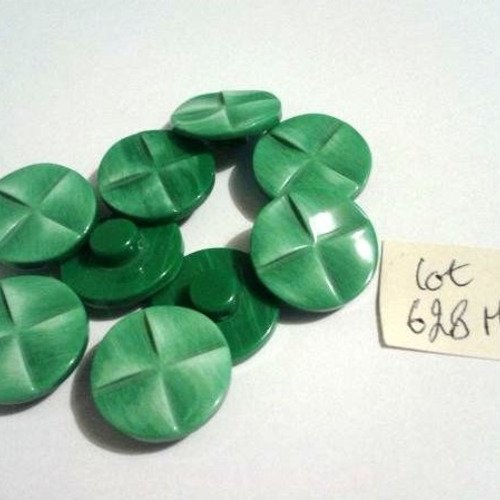 6 boutons résine vert - vintage - 18mm - 628m