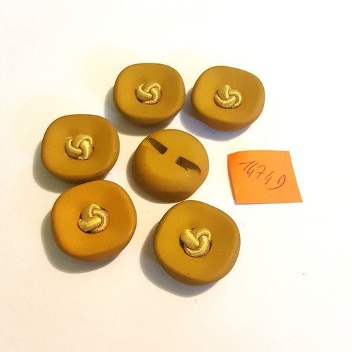 11 boutons résine et tissu ocre - vintage - 26mm - 1474d