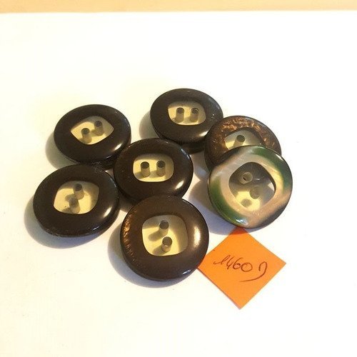 7 boutons résine transparent/vert - vintage - 27mm - 1460d