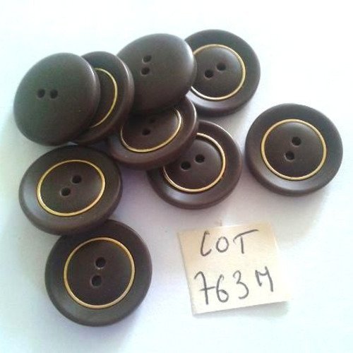9 boutons résine marron avec un liserai doré - vintage - 18mm - 763m