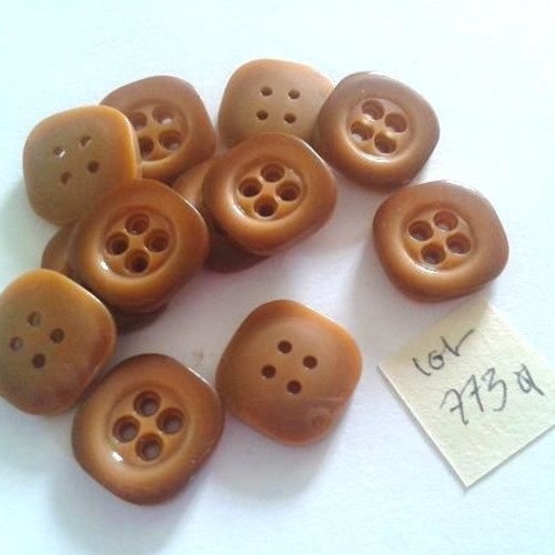 12 boutons résine marron - vintage - 15x15mm - 773m