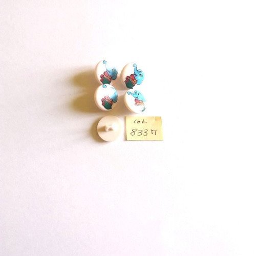 5 boutons résine bleu et rose clair (petit éléphant) - 15mm - 833m