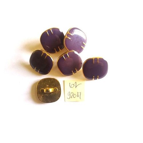 6 boutons résine violet et métal doré - vintage - 19x19mm - 920m