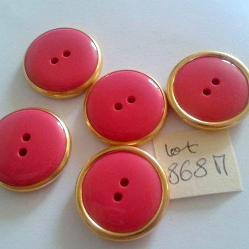 5 boutons résine vieux rosqe et doré - vintage - 23mm - 868m