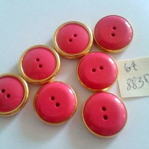 7 boutons résine vieux rose et doré - vintage - 18mm - 883m