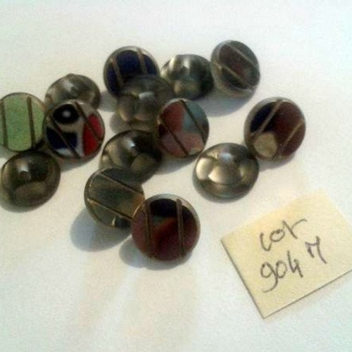 14 boutons en verre gris - vintage - 11mm - 904m