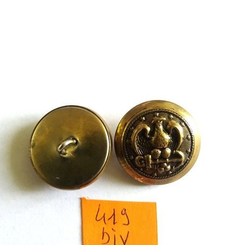 2 boutons métal doré - décor aigle - 23mm - 419div