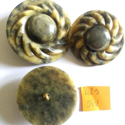 3 boutons en bakélite gris/vert - vintage - taille diverse - 429div