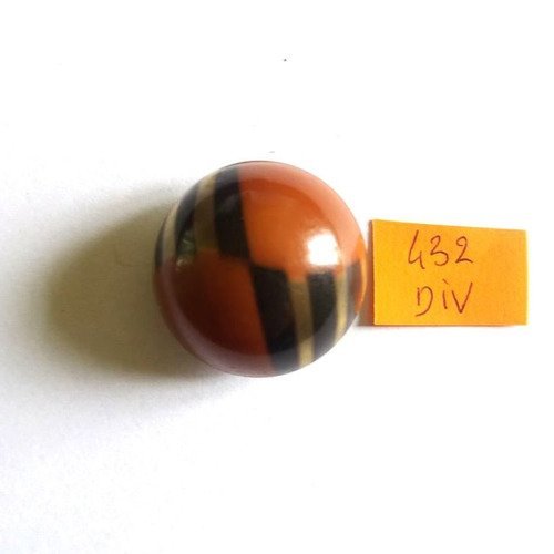 1 bouton en bakélite marron et noir - vintage - 28mm - 432div