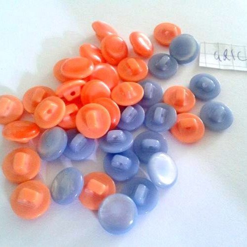 40 boutons en résine bleu et orange - 11mm - 421c