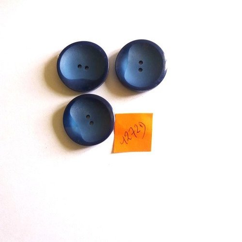 3 boutons résine bleu - vintage - 27mm - 1272d