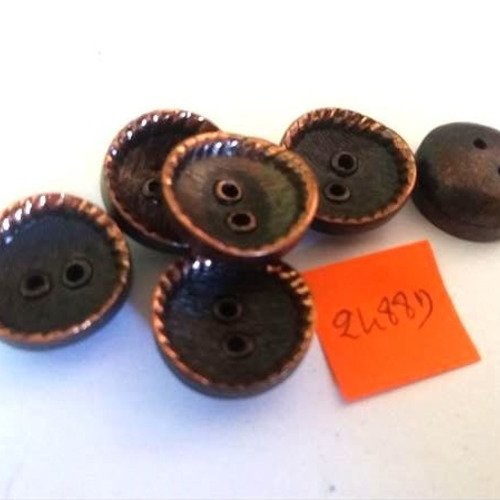 6 boutons résine marron et doré - vintage - 23mm - 2488d