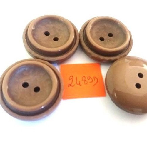 4 boutons résine marron - vintage - 32mm - 2489d