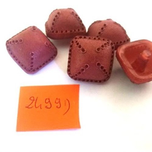 5 boutons résine marron - vintage - 18x18mm - 2499d