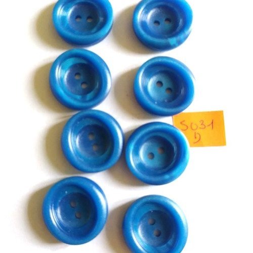 8 boutons résine bleu - vintage - 23mm - 5031d