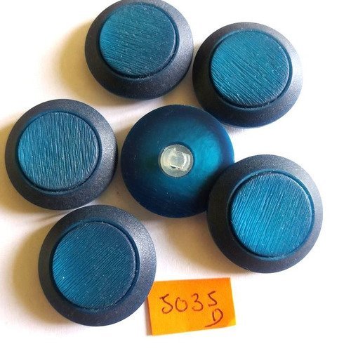 6 boutons résine bleu - vintage - 26mm - 5035d