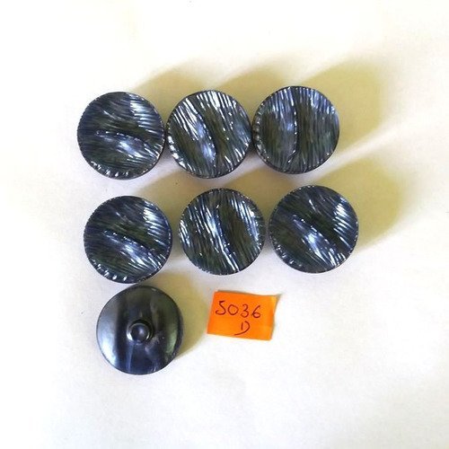 7 boutons résine bleu - vintage - 27mm - 5036d