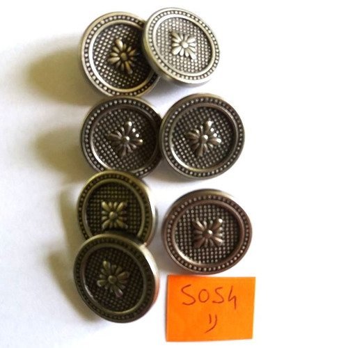 7 boutons résine argenté - vintage - 20mm - 5054d