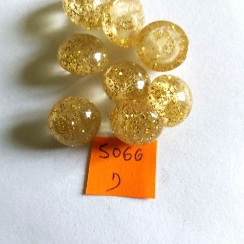 8 boutons résine jaune pailleté (boule) - vintage - 12mm - 5066d