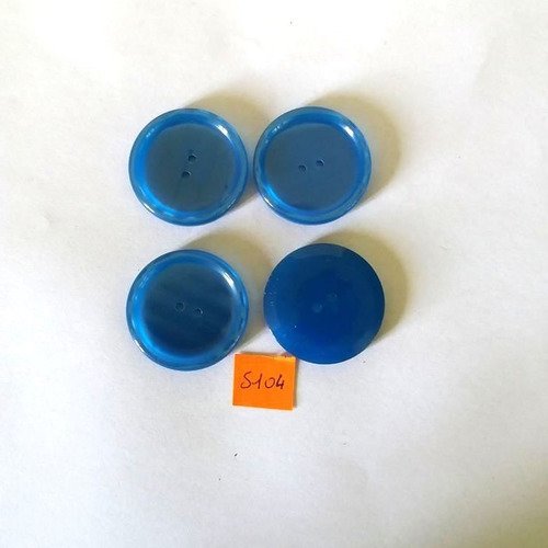 4 boutons résine bleu - vintage - 31mm - 5104d